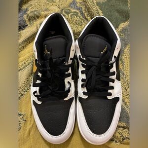 Jordan Black and White Sneakers with Gold Swoosh